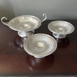 Vintage Wilcox SP Co Silverplate Pedestal Bowl Set 377 341 Compotes 3 Pc EPNS